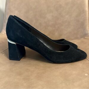 Chicos black suede pearl detail chunky heel shoe size 9.5